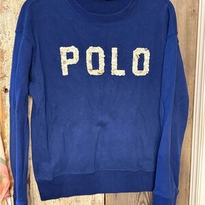 Polo Ralph Lauren Women’Navy Blue Cotton Sweatshirt with Shell and button detail